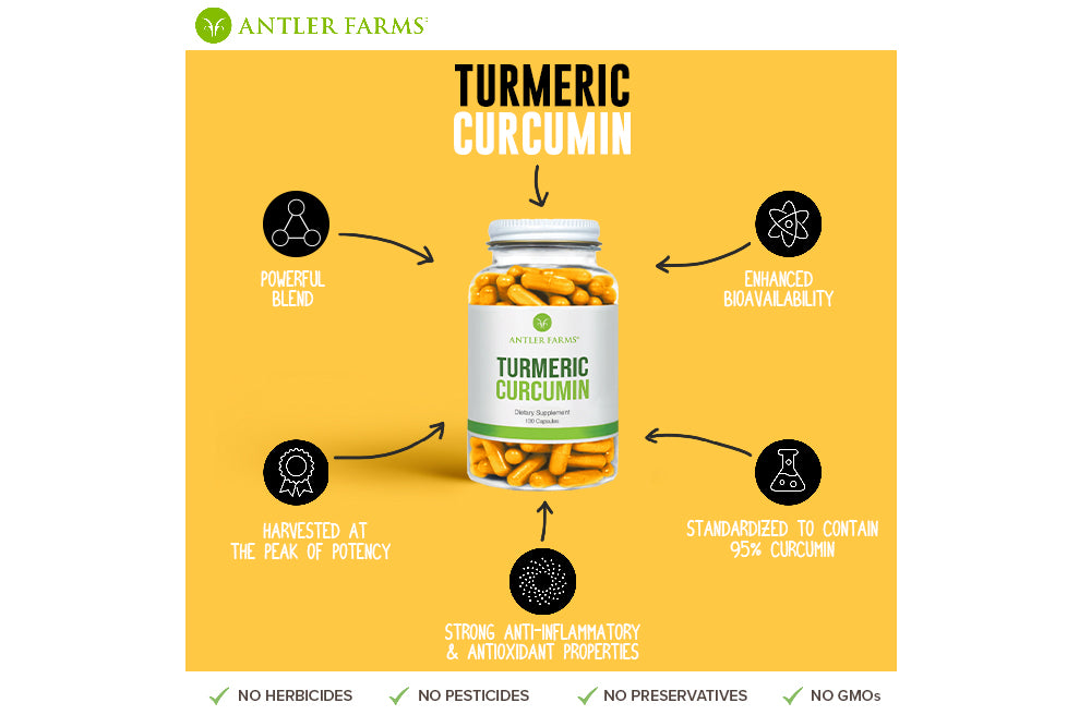 antler herbicide Antler Farms – 100% Pure Organic Turmeric Curcumin, 130 Capsules, 95% Curcuminoids & Black Pepper Extract, Enhanced Absorption – Vegan, Non GMO, No